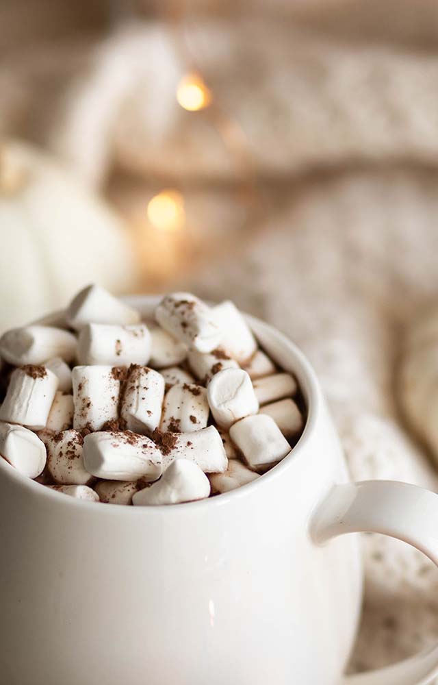 Chamallow se détendre dans une tasse ou un chocolat chaud Photo